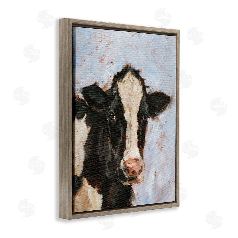 Ethan Harper Charming Cow Portrait Brown Floating Frame Canvas Wall Art Print