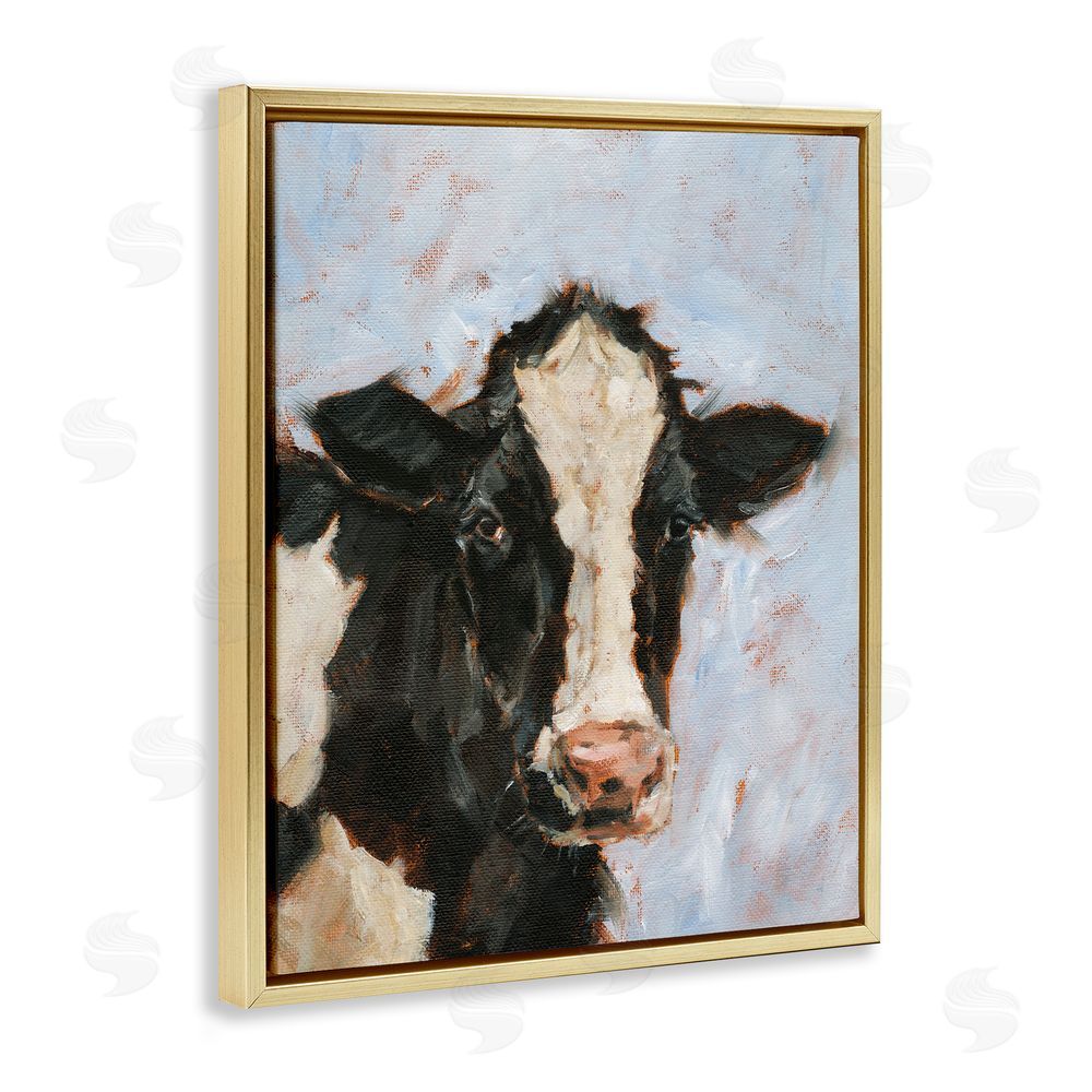 Ethan Harper Charming Cow Portrait Gold Floating Frame Canvas Wall Art Print