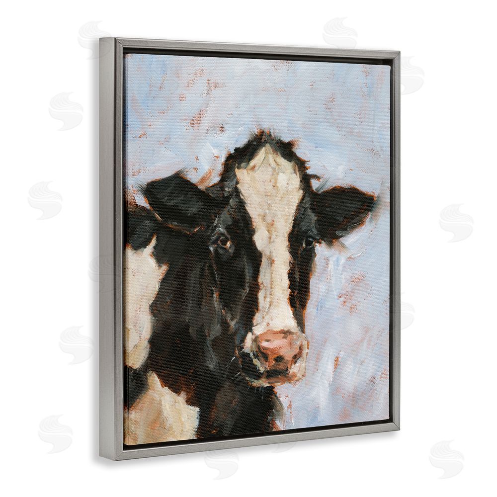 Ethan Harper Charming Cow Portrait Grey Floating Frame Canvas Wall Art Print