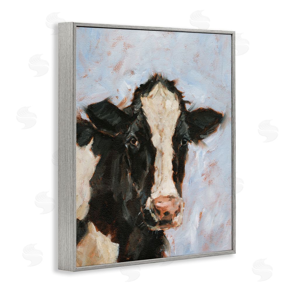 Ethan Harper Charming Cow Portrait Gray Framed Giclee Wall Art Print