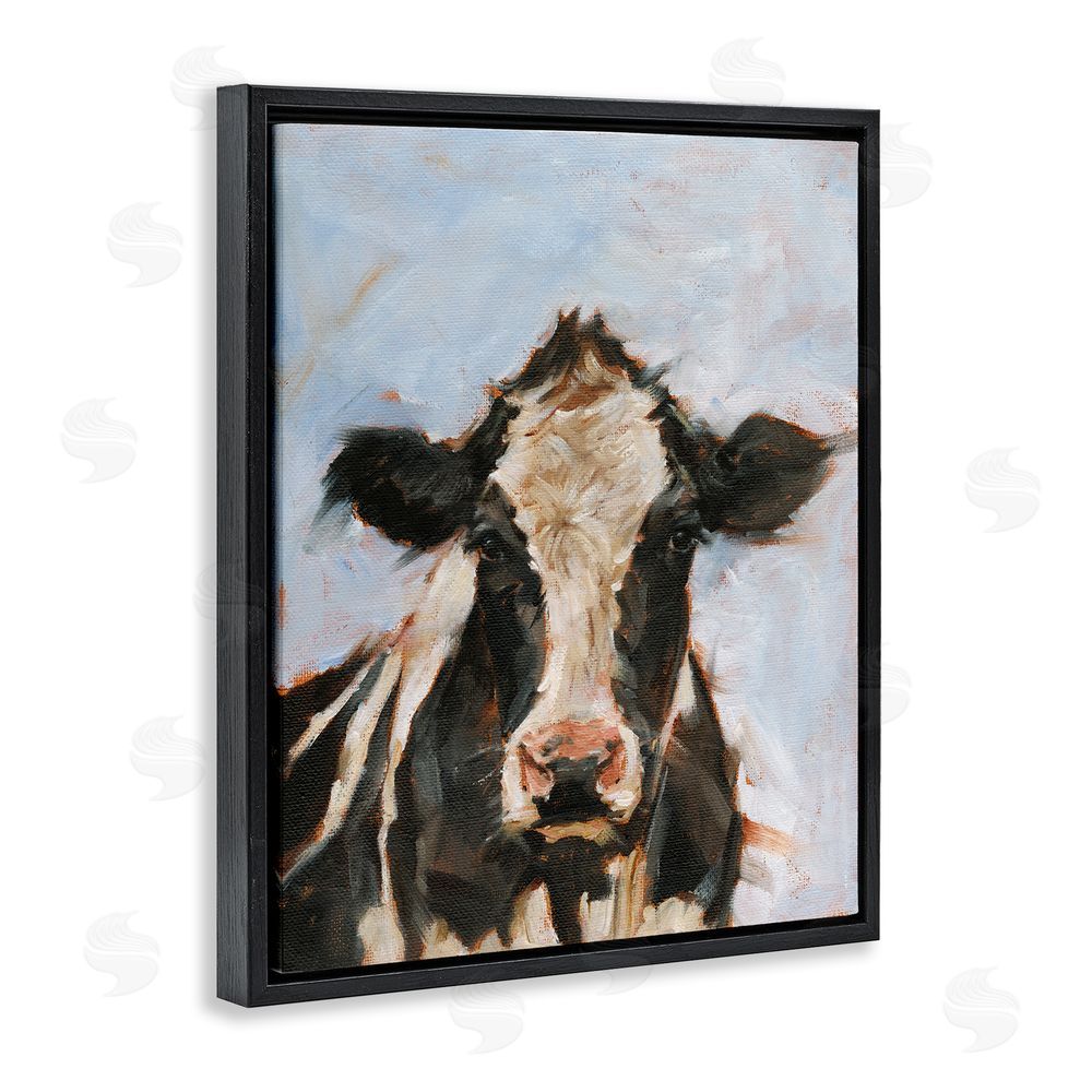 Ethan Harper Expressive Cow Portrait Black Floating Frame Canvas Wall Art Print