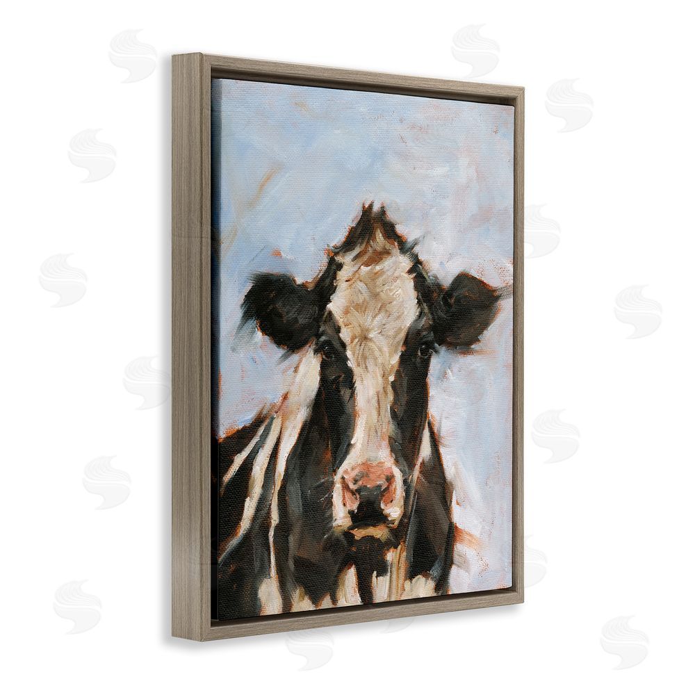Ethan Harper Expressive Cow Portrait Brown Floating Frame Canvas Wall Art Print