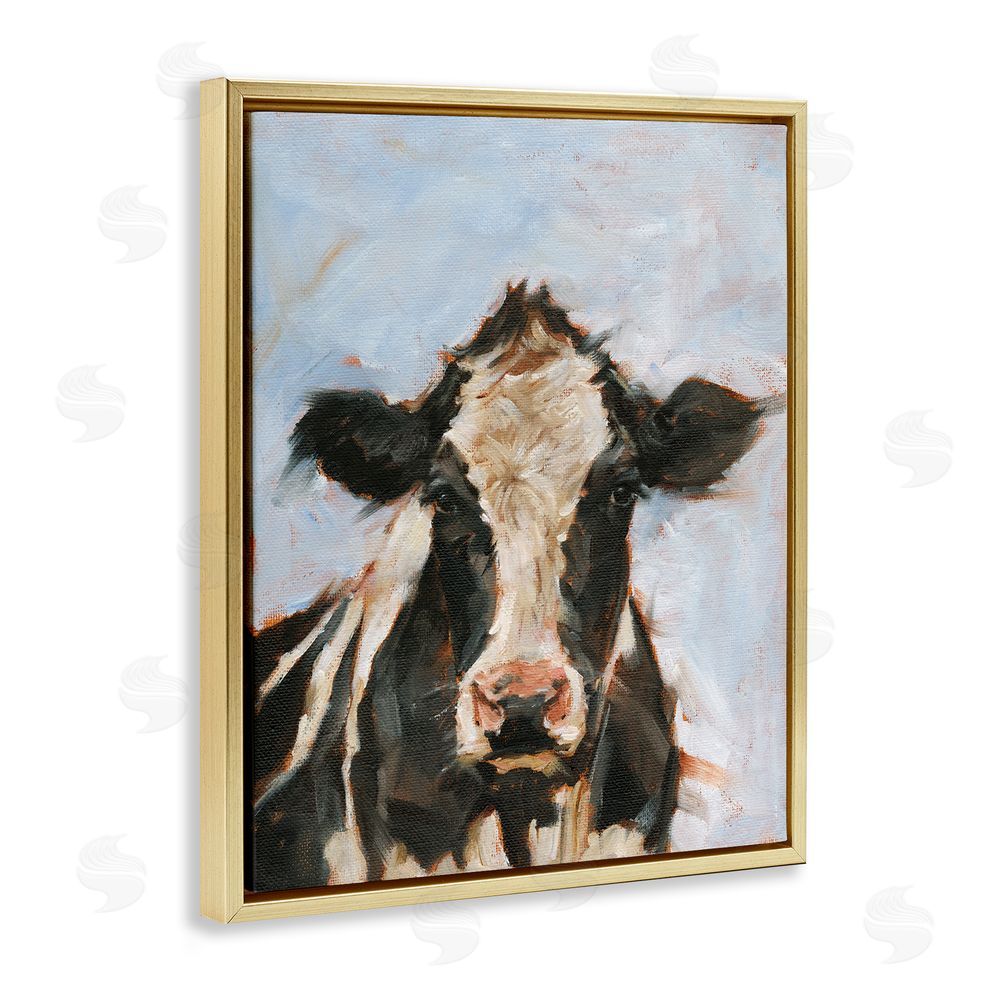 Ethan Harper Expressive Cow Portrait Gold Floating Frame Canvas Wall Art Print