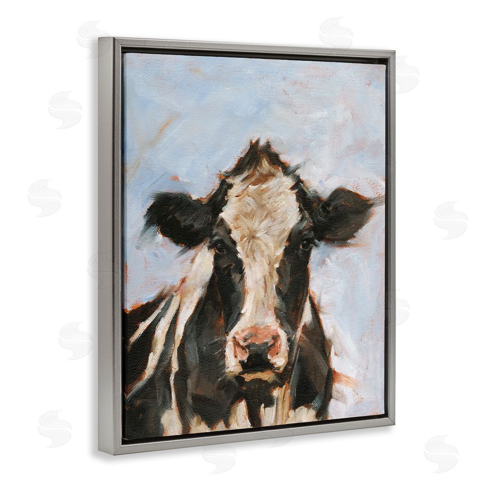 Ethan Harper Expressive Cow Portrait Grey Floating Frame Canvas Wall Art Print