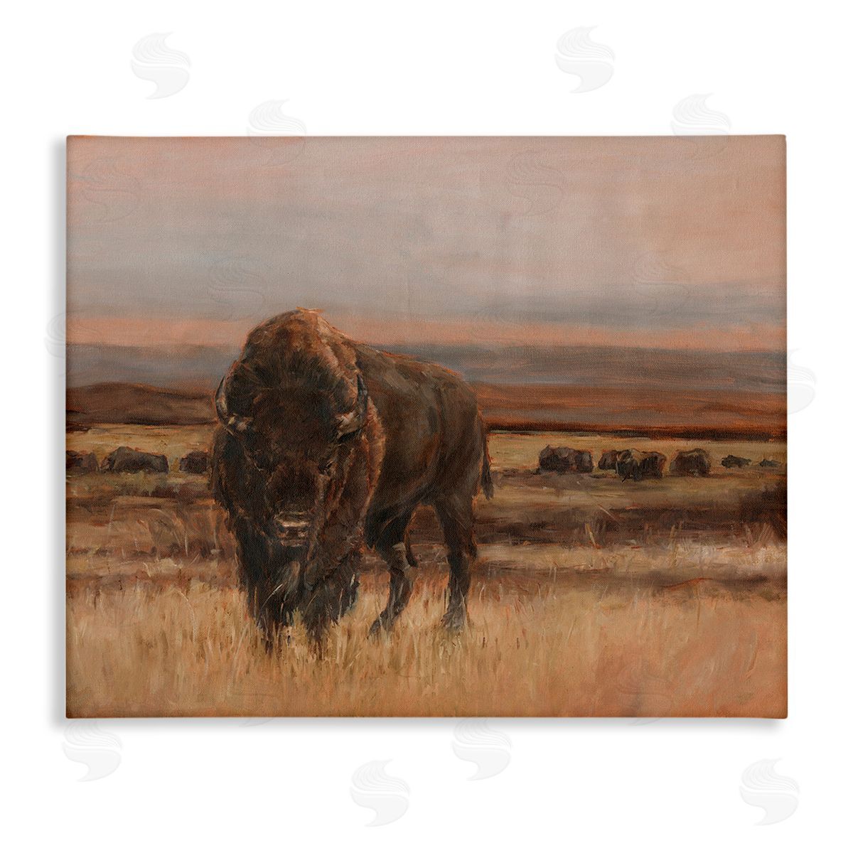 Ethan Harper Traditional Bison Landscape Stretched Canvas Wall Art Print