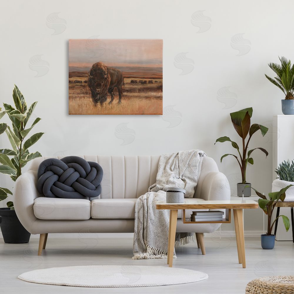 Ethan Harper Traditional Bison Landscape Canvas Wall Art Print in Room