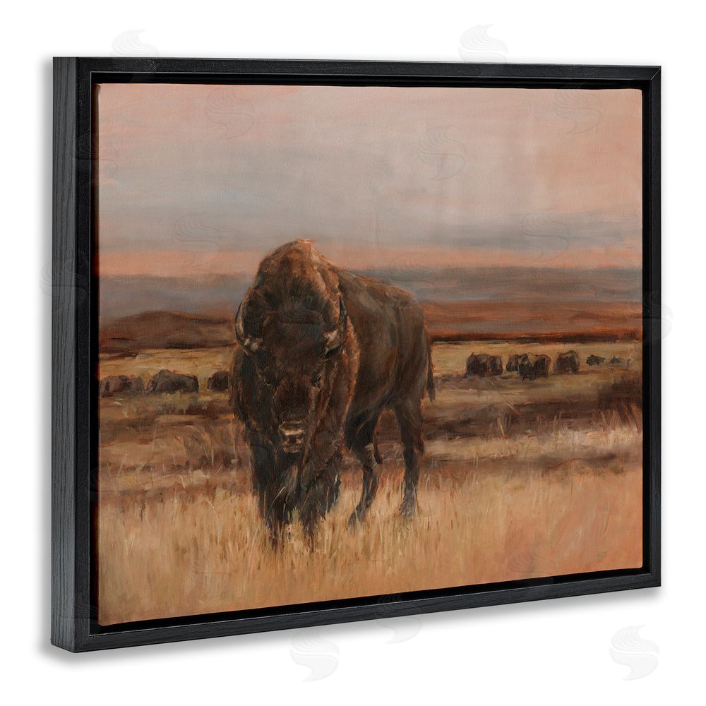 Ethan Harper Traditional Bison Landscape Black Floating Frame Canvas Wall Art Print