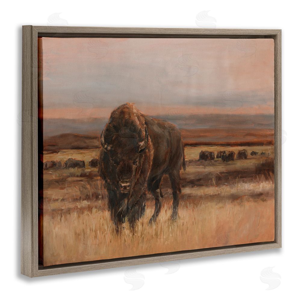 Ethan Harper Traditional Bison Landscape Brown Floating Frame Canvas Wall Art Print