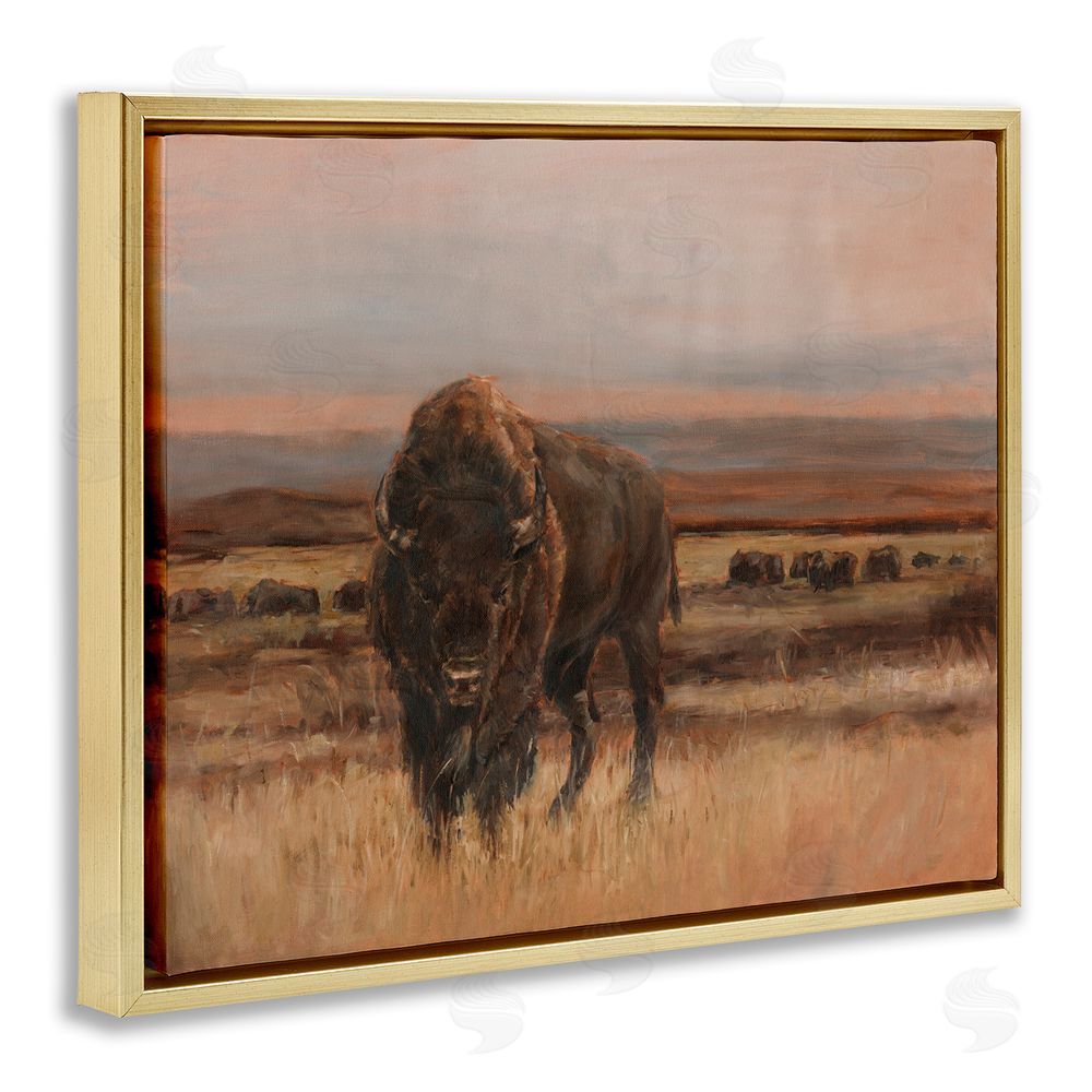 Ethan Harper Traditional Bison Landscape Gold Floating Frame Canvas Wall Art Print