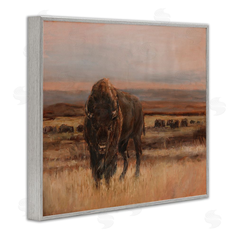Ethan Harper Traditional Bison Landscape Gray Framed Giclee Wall Art Print
