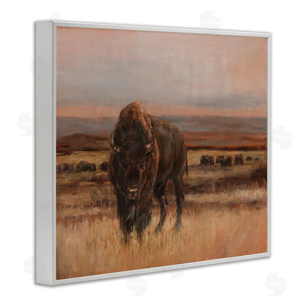 Ethan Harper Traditional Bison Landscape White Framed Giclee Wall Art Print