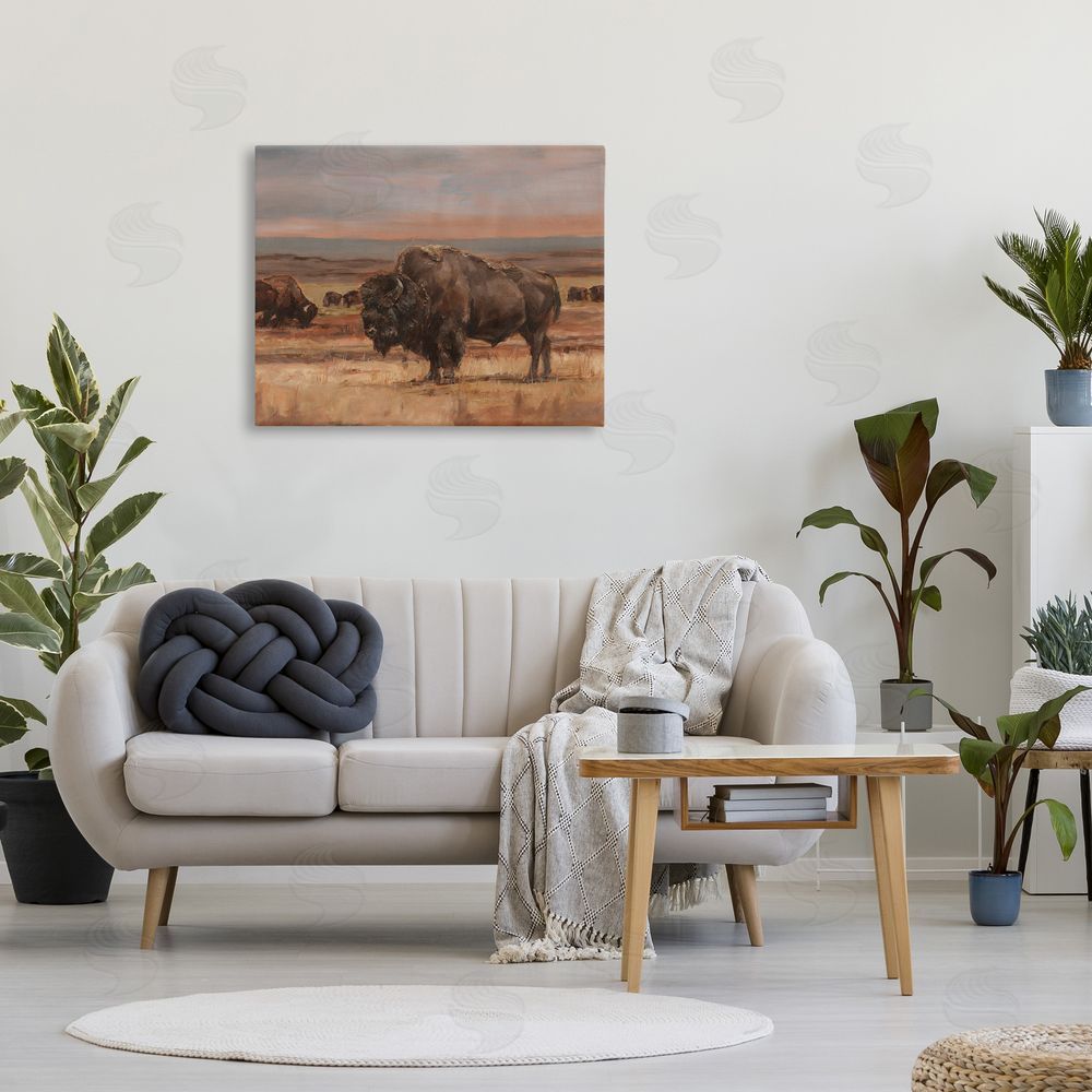 Ethan Harper Rural Pasture with Bison Canvas Wall Art Print in Room