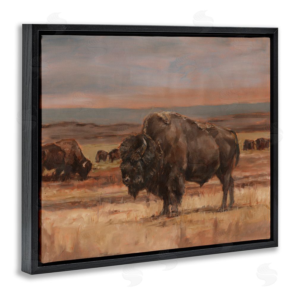 Ethan Harper Rural Pasture with Bison Black Floating Frame Canvas Wall Art Print