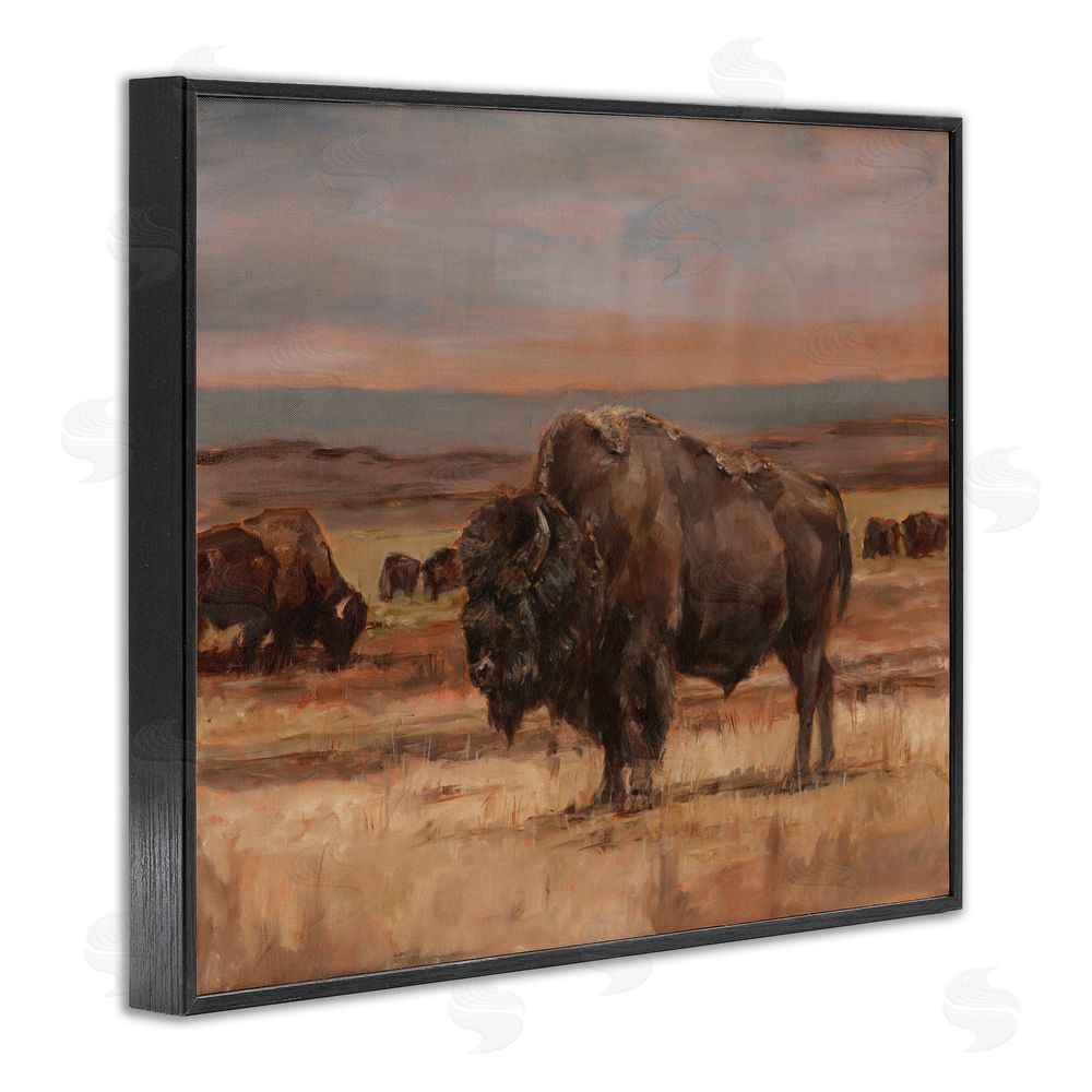Ethan Harper Rural Pasture with Bison Black Framed Giclee Wall Art Print