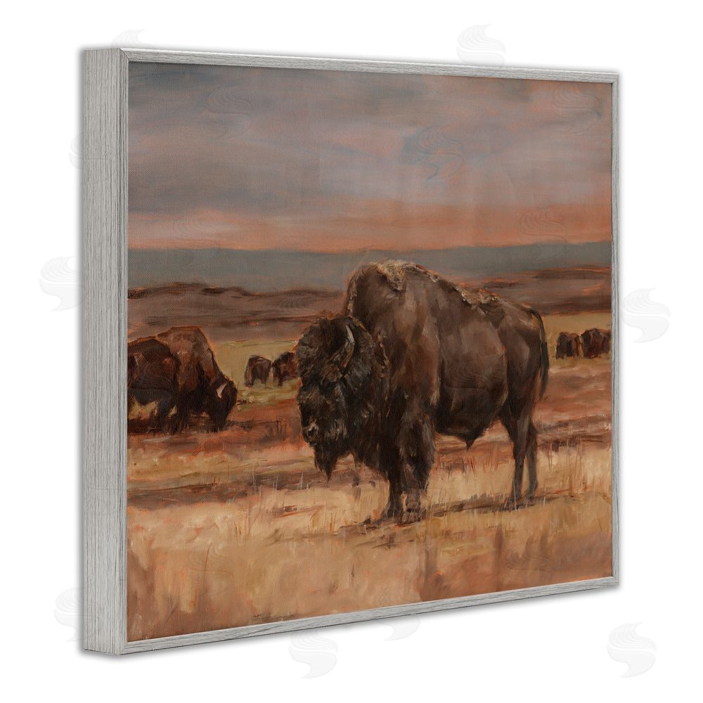 Ethan Harper Rural Pasture with Bison Gray Framed Giclee Wall Art Print