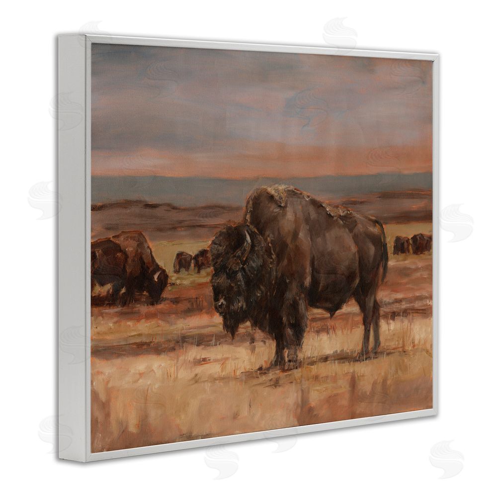 Ethan Harper Rural Pasture with Bison White Framed Giclee Wall Art Print