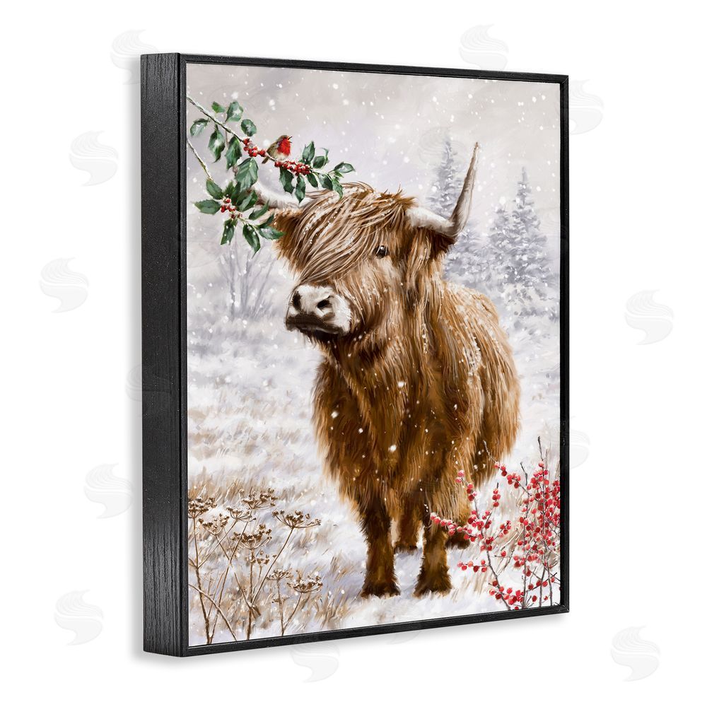 Ian Saxton Cattle with Winter Berries Black Framed Giclee Wall Art Print