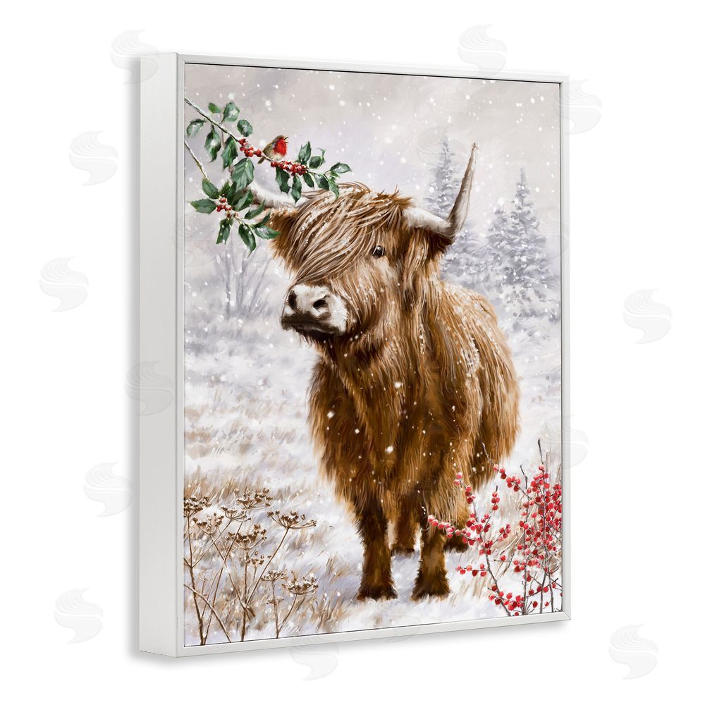 Ian Saxton Cattle with Winter Berries White Framed Giclee Wall Art Print