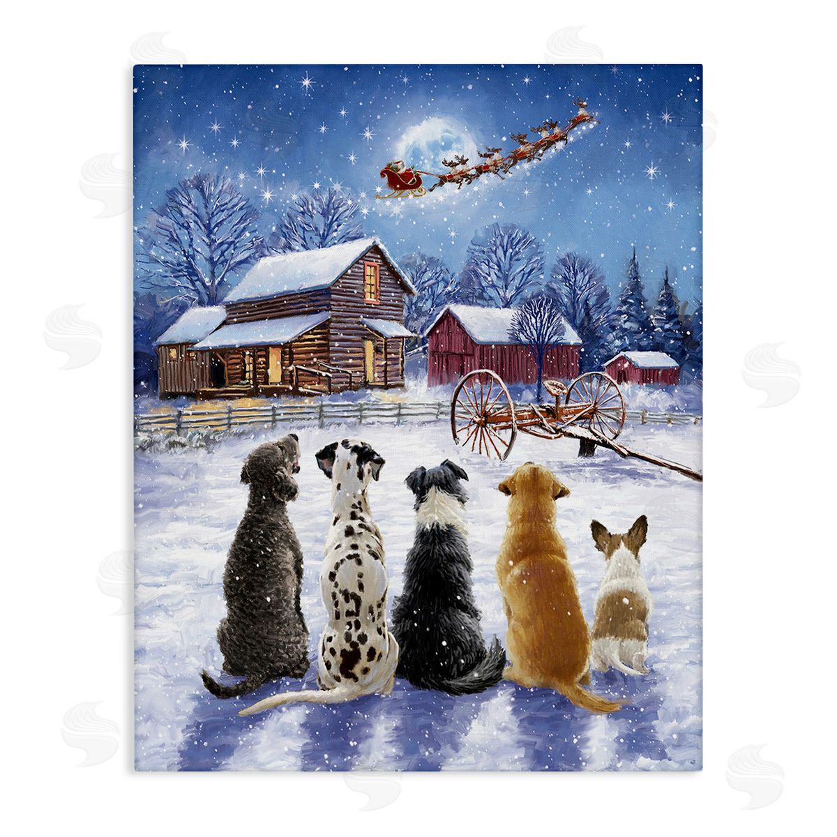 Ian Saxton Snowy Farm Dogs Stretched Canvas Wall Art Print