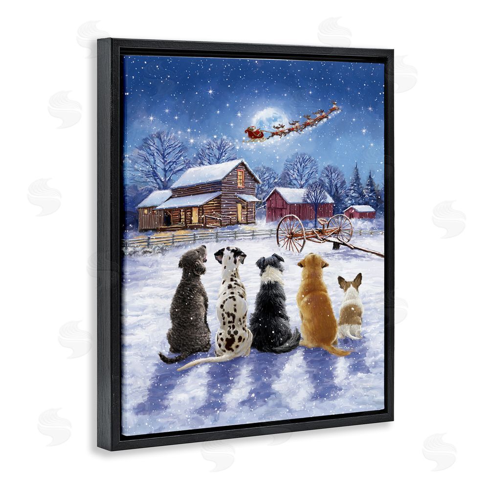 Ian Saxton Snowy Farm Dogs Black Floating Frame Canvas Wall Art Print