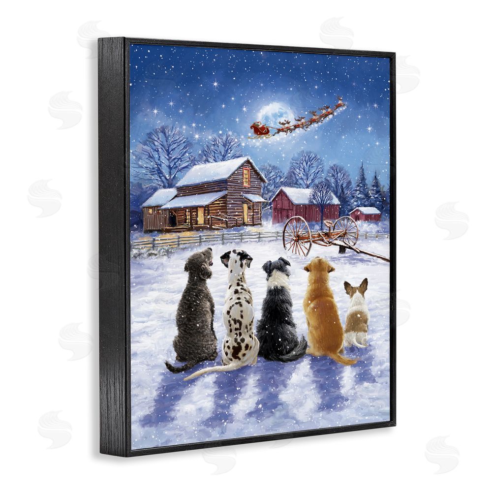 Ian Saxton Snowy Farm Dogs Black Framed Giclee Wall Art Print