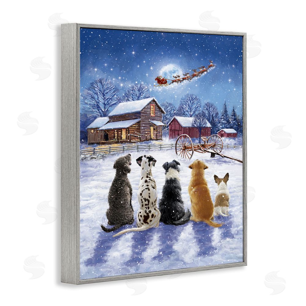 Ian Saxton Snowy Farm Dogs Gray Framed Giclee Wall Art Print