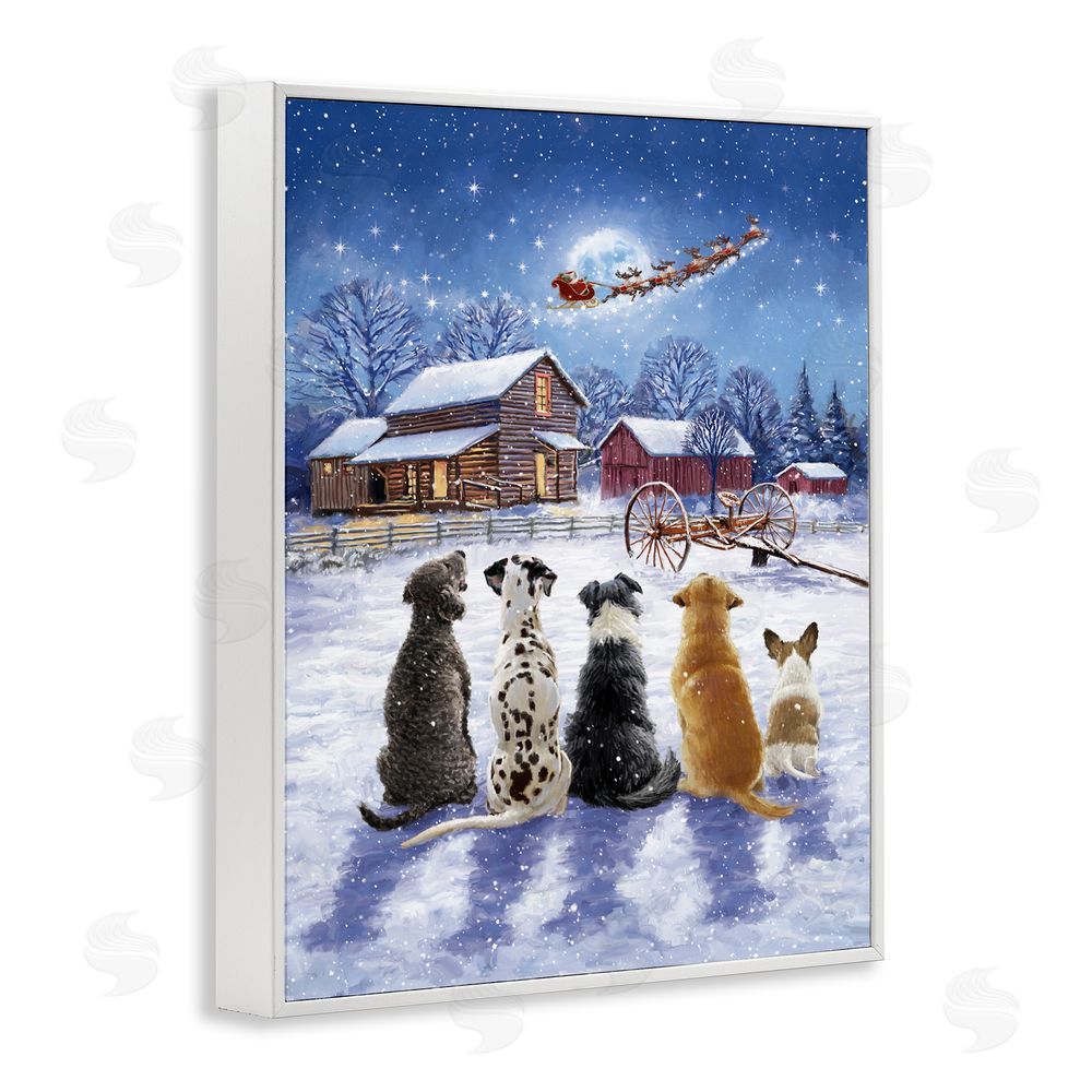 Ian Saxton Snowy Farm Dogs White Framed Giclee Wall Art Print