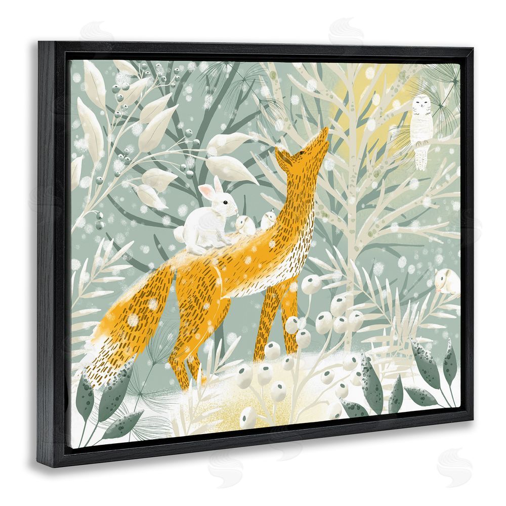 Ginger Deverell Winter Forest Animals Black Floating Frame Canvas Wall Art Print
