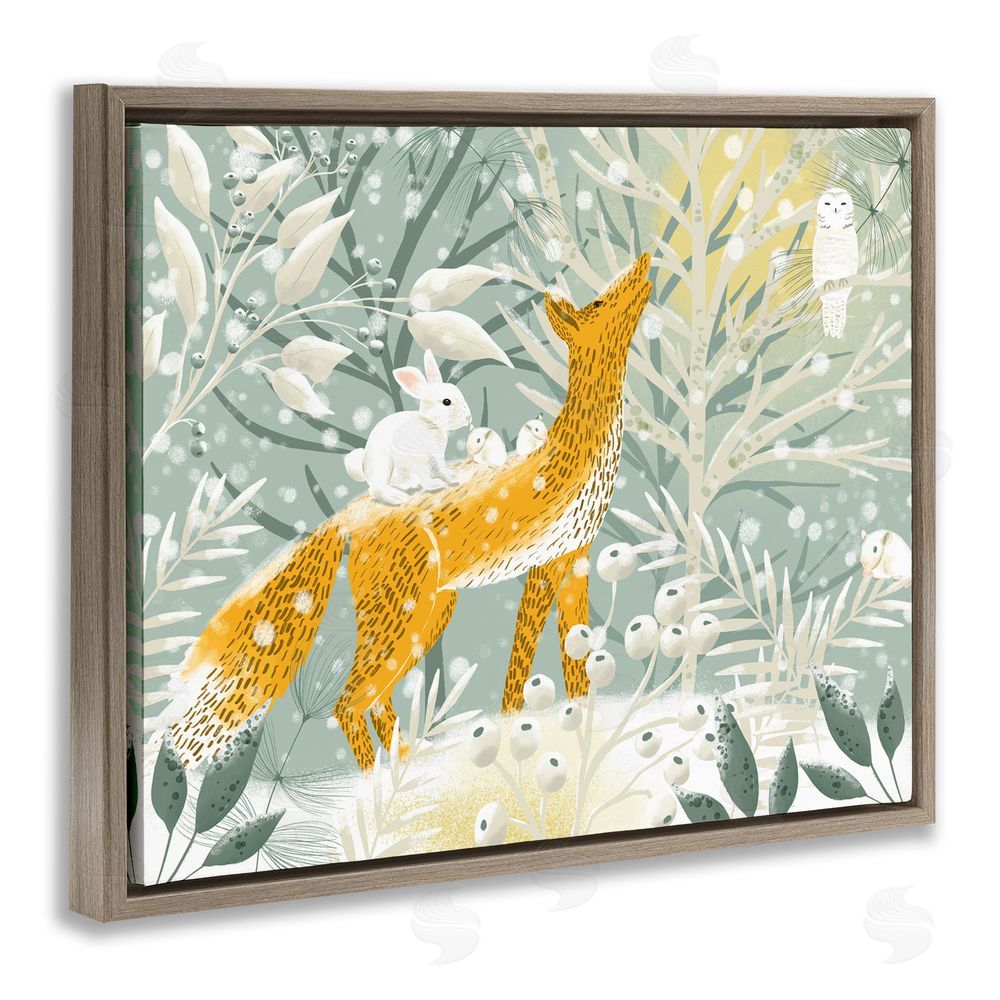 Ginger Deverell Winter Forest Animals Brown Floating Frame Canvas Wall Art Print