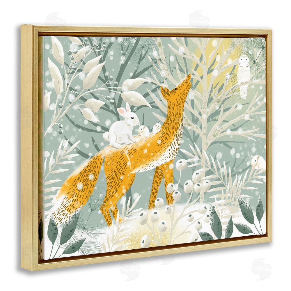 Ginger Deverell Winter Forest Animals Gold Floating Frame Canvas Wall Art Print