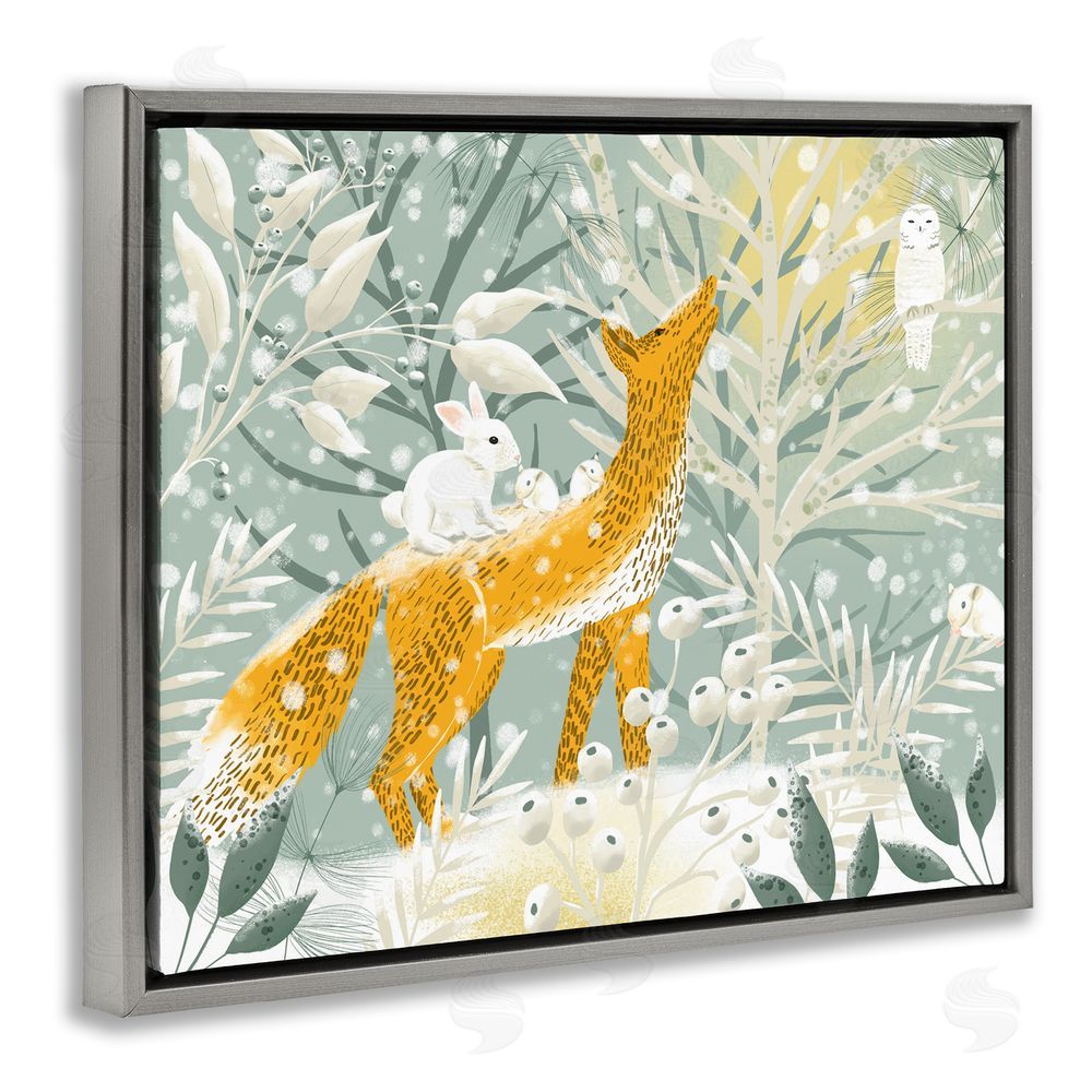 Ginger Deverell Winter Forest Animals Grey Floating Frame Canvas Wall Art Print
