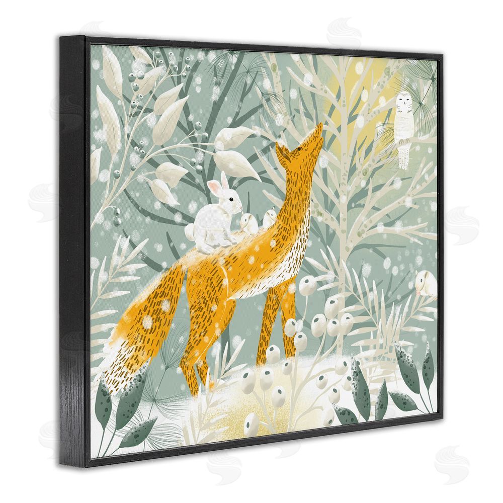 Ginger Deverell Winter Forest Animals Black Framed Giclee Wall Art Print