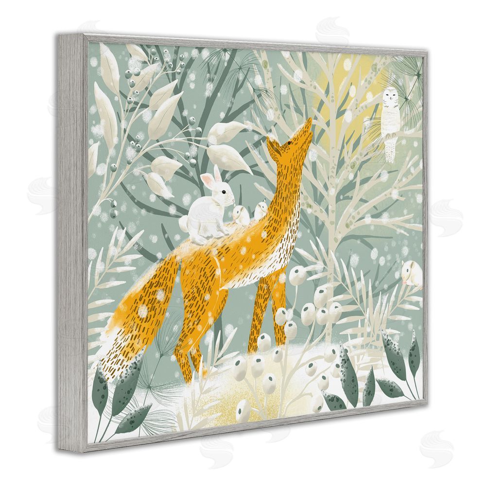 Ginger Deverell Winter Forest Animals Gray Framed Giclee Wall Art Print