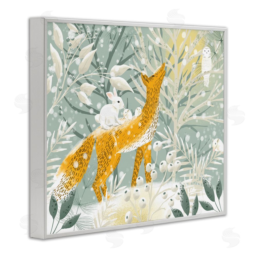Ginger Deverell Winter Forest Animals White Framed Giclee Wall Art Print