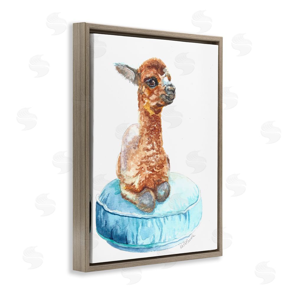 Jennifer Redstreake Baby Goat on Pillow Brown Floating Frame Canvas Wall Art Print