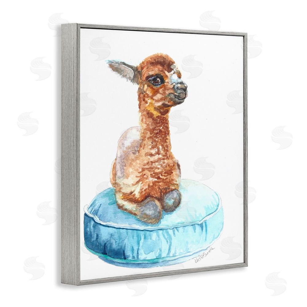 Jennifer Redstreake Baby Goat on Pillow Gray Framed Giclee Wall Art Print