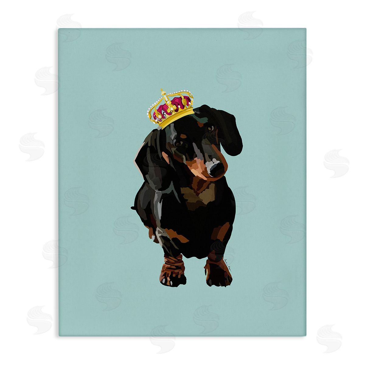 Amelia Noyes Dachshund with Royal Crown Stretched Canvas Wall Art Print