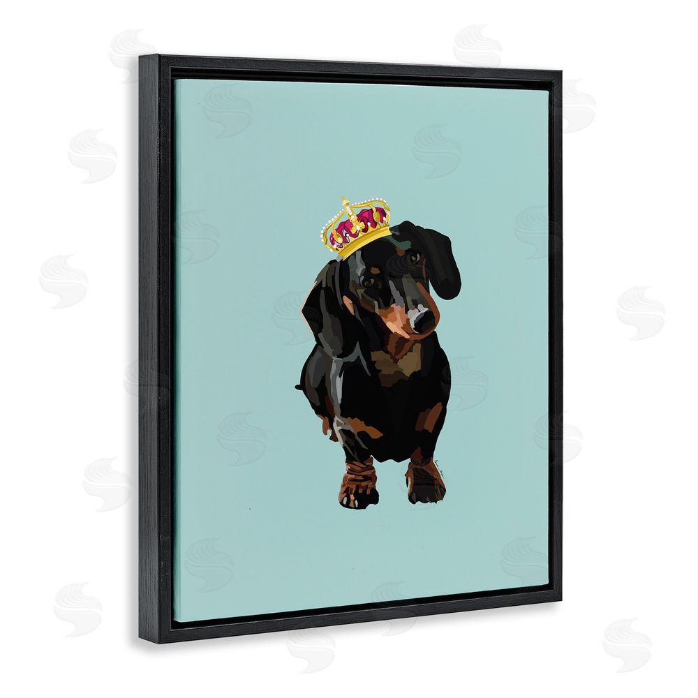 Amelia Noyes Dachshund with Royal Crown Black Floating Frame Canvas Wall Art Print