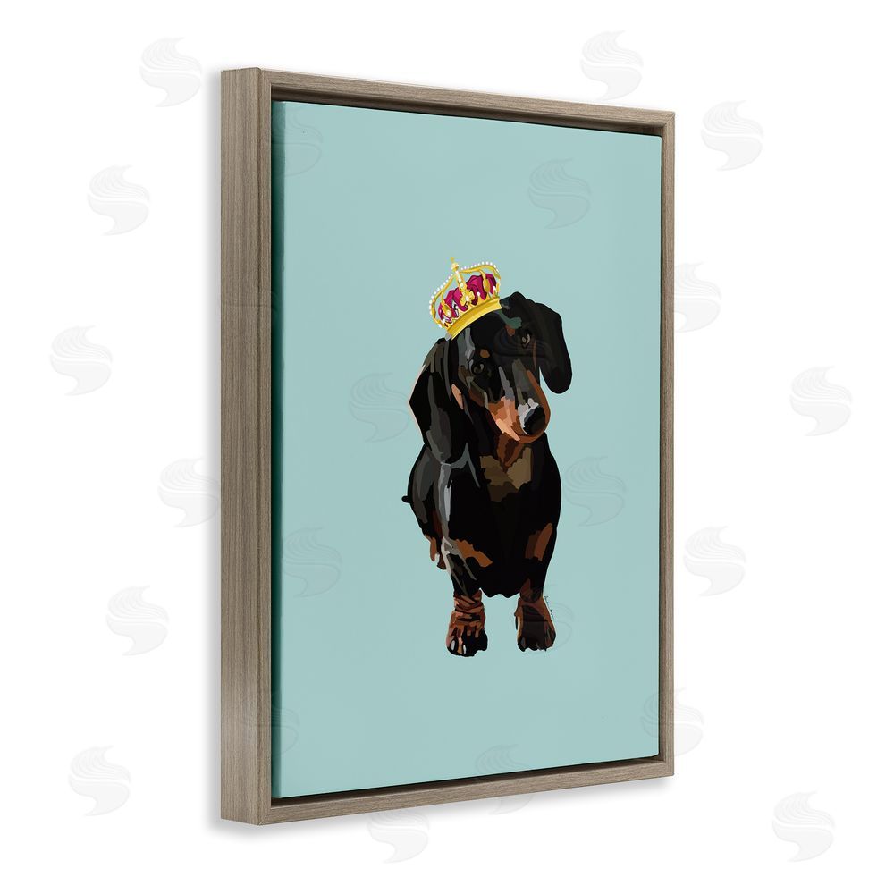 Amelia Noyes Dachshund with Royal Crown Brown Floating Frame Canvas Wall Art Print