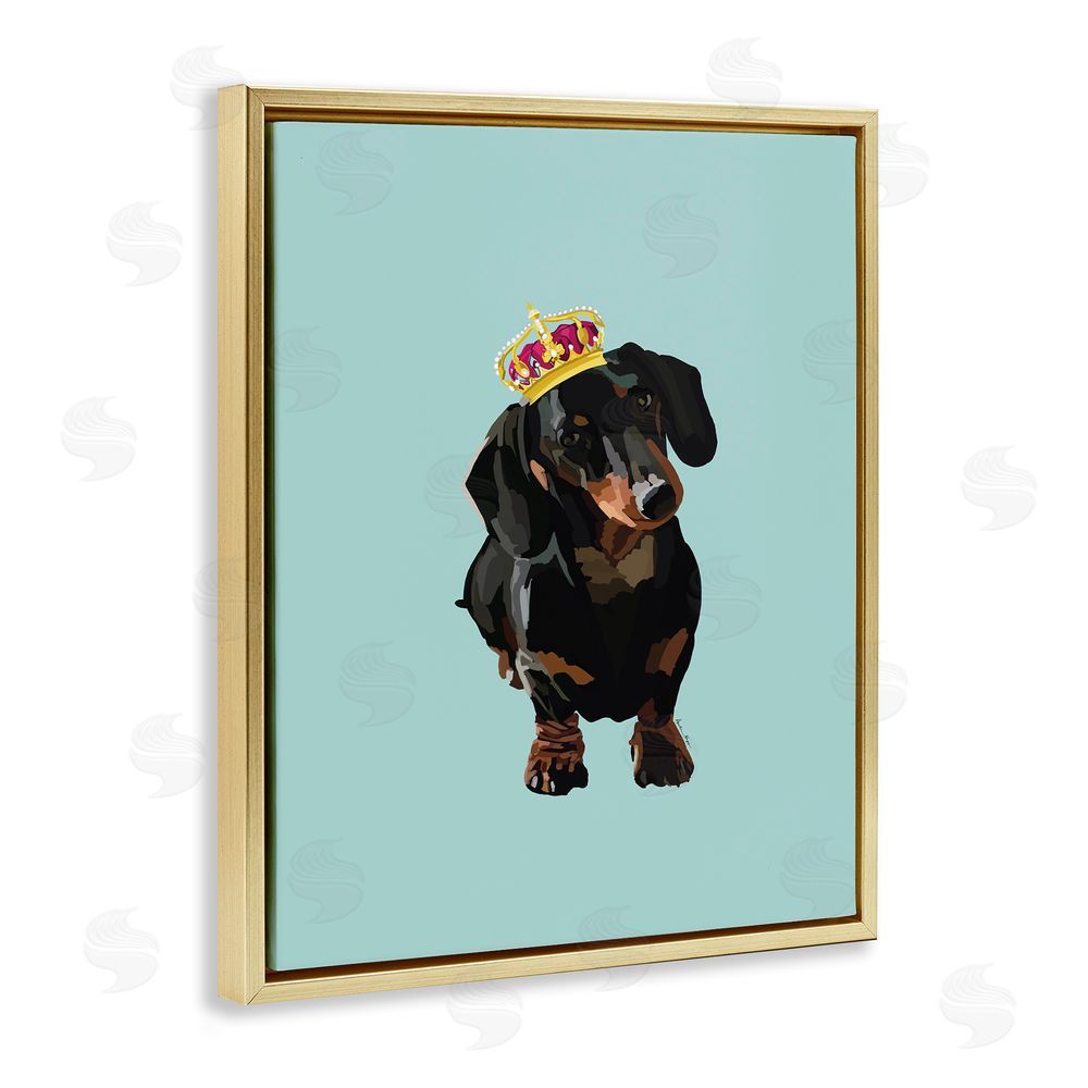 Amelia Noyes Dachshund with Royal Crown Gold Floating Frame Canvas Wall Art Print