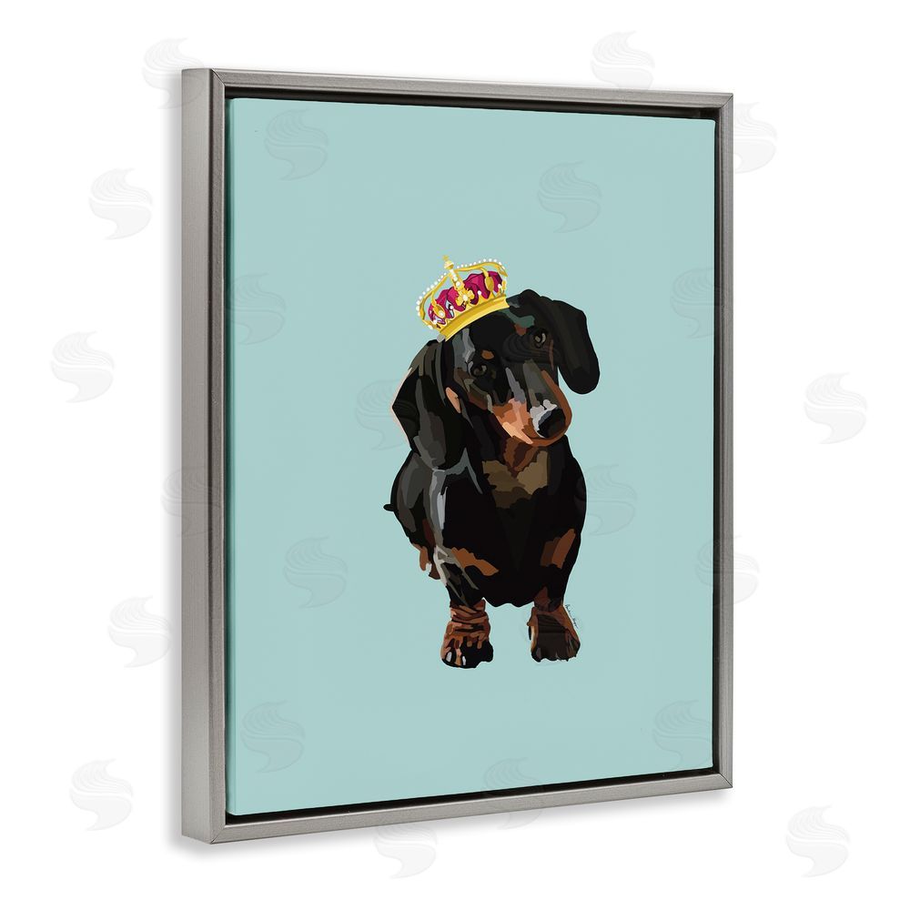 Amelia Noyes Dachshund with Royal Crown Grey Floating Frame Canvas Wall Art Print