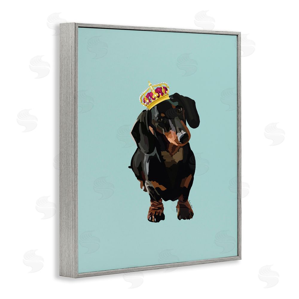 Amelia Noyes Dachshund with Royal Crown Gray Framed Giclee Wall Art Print