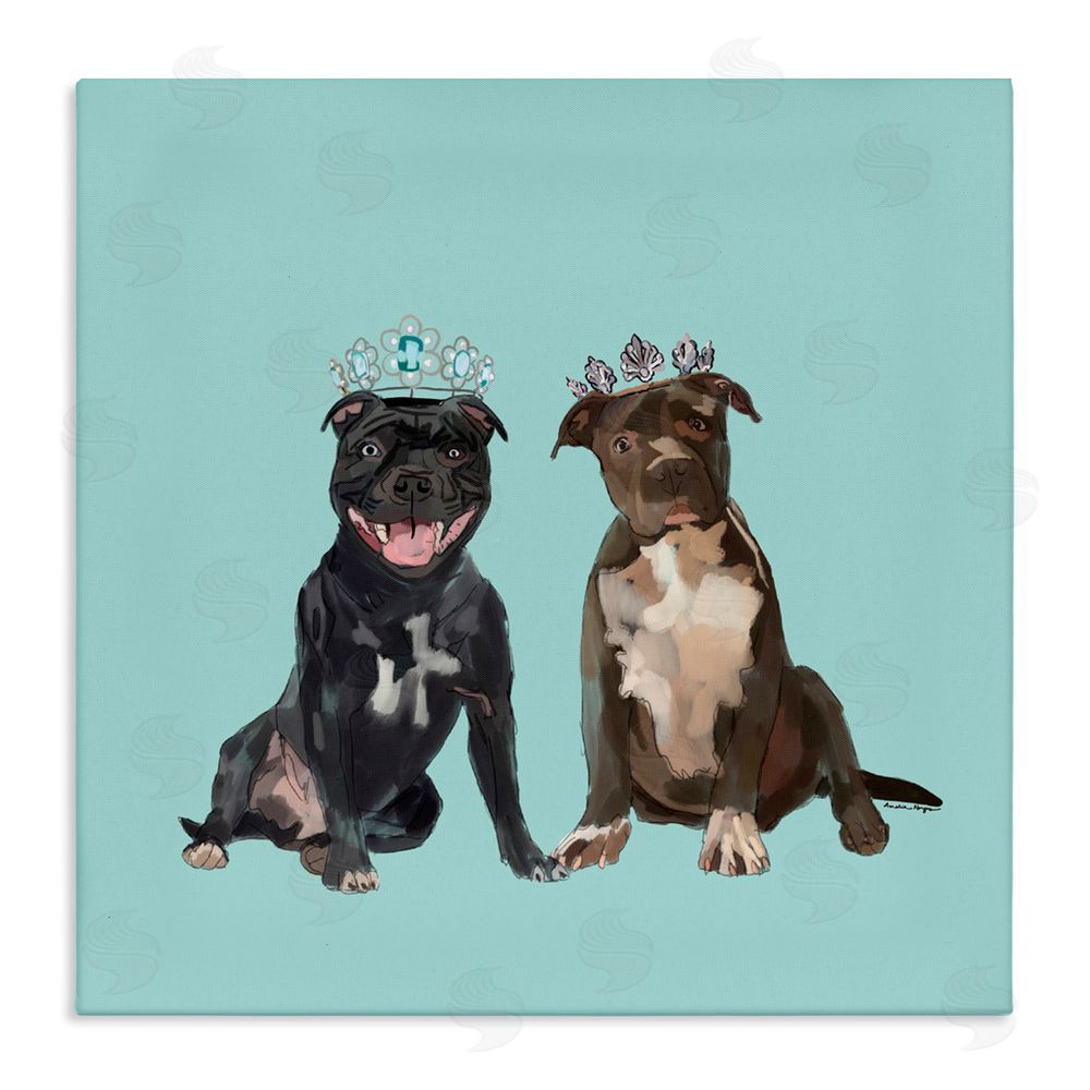 Amelia Noyes Royal Pit Bulls with Crowns Stretched Canvas Wall Art Print