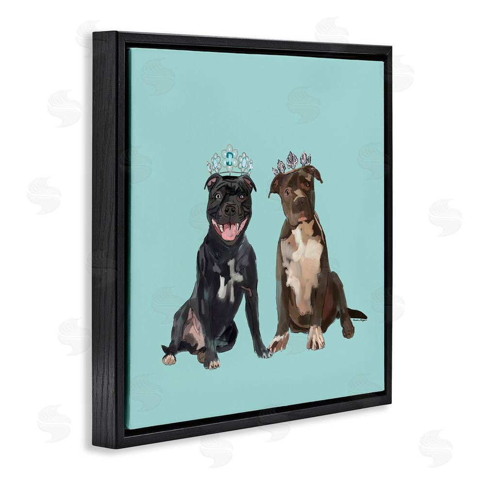 Amelia Noyes Royal Pit Bulls with Crowns Black Floating Frame Canvas Wall Art Print