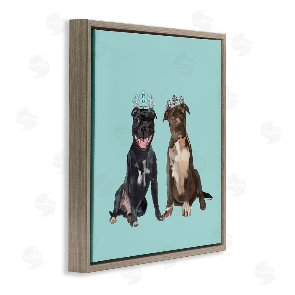Amelia Noyes Royal Pit Bulls with Crowns Brown Floating Frame Canvas Wall Art Print