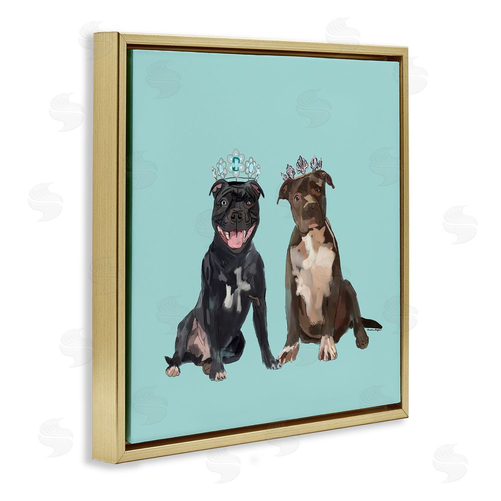 Amelia Noyes Royal Pit Bulls with Crowns Gold Floating Frame Canvas Wall Art Print