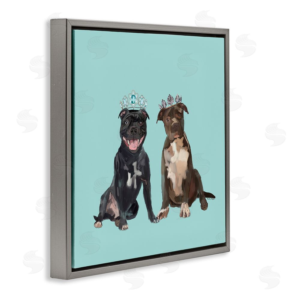 Amelia Noyes Royal Pit Bulls with Crowns Gray Floating Frame Canvas Wall Art Print