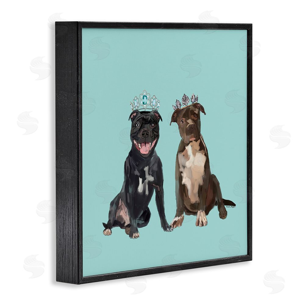 Amelia Noyes Royal Pit Bulls with Crowns Black Framed Glicee Wall Art Print