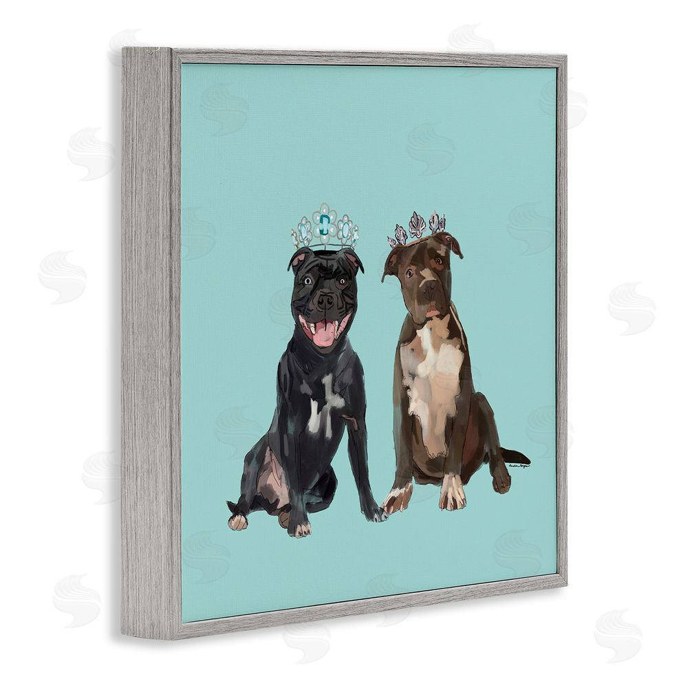 Amelia Noyes Royal Pit Bulls with Crowns Gray Framed Glicee Wall Art Print