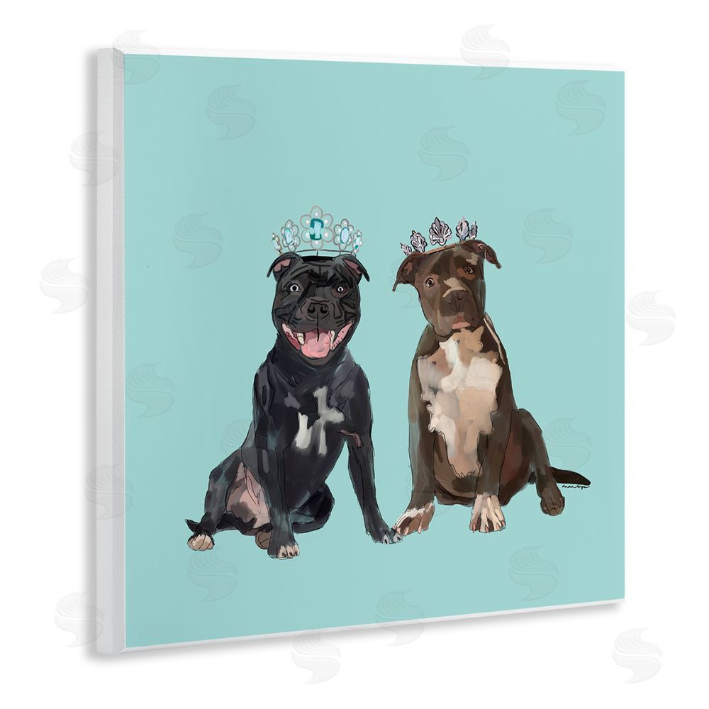 Amelia Noyes Royal Pit Bulls with Crowns Wooden Wall Plaque Art Print